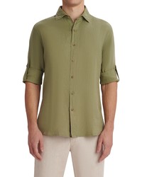 Bugatchi Shaped Fit Print Linen Button Up Shirt In Olive At Nordstrom