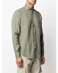 Eleventy Spread Collar Linen Shirt