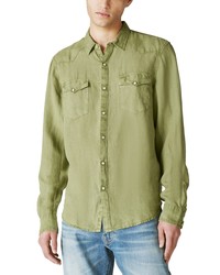 Lucky Brand Western Linen Snap Up Shirt In Oil Green At Nordstrom