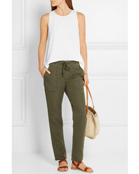 James Perse Cotton And Linen Blend Tapered Pants Army Green