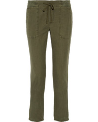James Perse Cotton And Linen Blend Tapered Pants Army Green