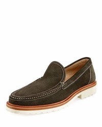 a. testoni Atestoni Perforated Slip On Loafer With Rubber Sole Green