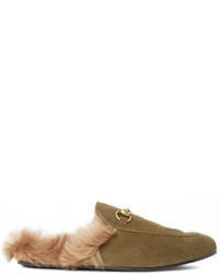Gucci Princetown Horsebit Shearling Lined Velvet Backless Loafers