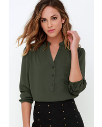 All A Blouse It Olive Green Long Sleeve Top