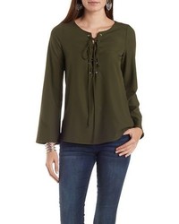 Charlotte Russe Bell Sleeve Lace Up Top