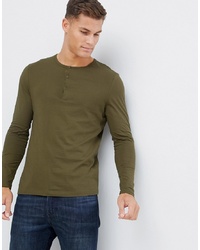 ASOS DESIGN Long Sleeve T Shirt With Grandad Neck In Green