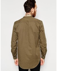 Asos Brand Military Overhead Shirt With Tie Front In Khaki
