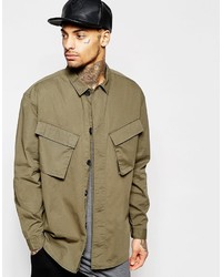 Asos Brand Military Overshirt With 2 Pockets In Long Sleeve