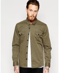 Asos Brand Military Shirt In Khaki With Revere Collar In Regular Fit
