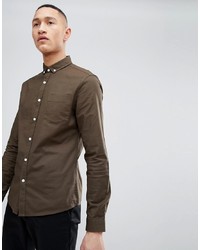 ASOS DESIGN Casual Slim Fit Oxford Shirt In Khaki