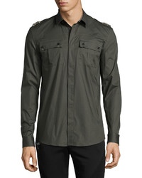 Versace Collection Embellished Epaulet Military Shirt Army Green