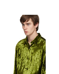 AMI Alexandre Mattiussi Green Crushed Velvet Long Shirt