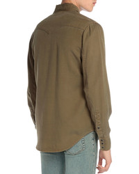 Saint Laurent Long Sleeve Western Style Shirt Khaki
