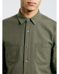 Topman Ltd Olive Herringbone Long Sleeve Shirt