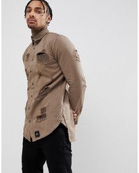Sixth June Muscle Distressed Shirt In Khaki