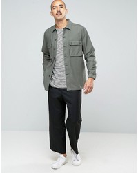 Asos Overshirt With 2 Pockets In Khaki