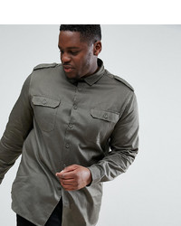 ASOS DESIGN Plus Overshirt In Khaki With Double Pockets