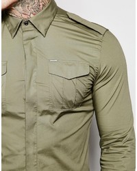 Diesel Shirt S Haul Slim Fit Military Poplin In Green