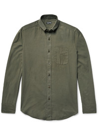 Tom Ford Slim Fit Button Down Collar Cotton And Cashmere Blend Twill Shirt