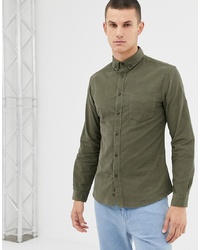Celio Slim Fit Long Sleeve Shirt With Pocket In Green