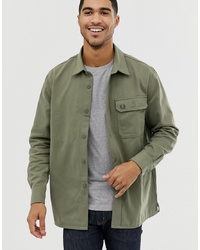 Fred Perry Twill Utility Overshirt In Khaki