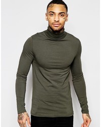 Asos Brand Extreme Muscle Long Sleeve T Shirt With Roll Neck In Green