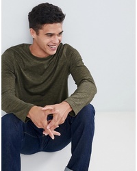 ASOS DESIGN Long Sleeve T Shirt In Twisted Jersey Textured Fabric With Curved Hem In Khaki