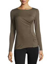 Neiman Marcus Long Sleeve Tee W Ruched Side Olive