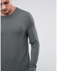 Asos Muscle Long Sleeve T Shirt With Rib Hem And Cuffs In Khaki