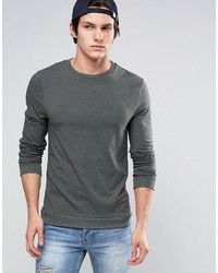 Asos Muscle Long Sleeve T Shirt With Rib Hem And Cuffs In Khaki