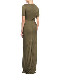 A.L.C. Laila Short Sleeve Ruched Maxi Dress Army