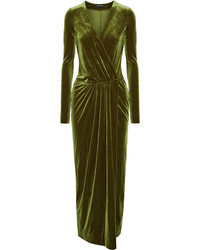 By Malene Birger Milda Gathered Wrap Effect Stretch Velvet Maxi Dress Green