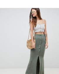 ASOS DESIGN Maxi Skirt With Button Front And Split Detail In Khaki Marl