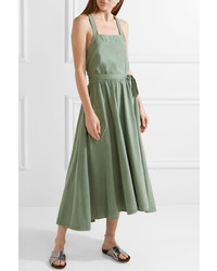 The Great The Apron Cotton Canvas Midi Dress Army Green