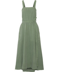 The Great The Apron Cotton Canvas Midi Dress Army Green