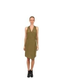 Tibi Solid Heavy Silk Cdc Halter Draped Dress Dress Olive