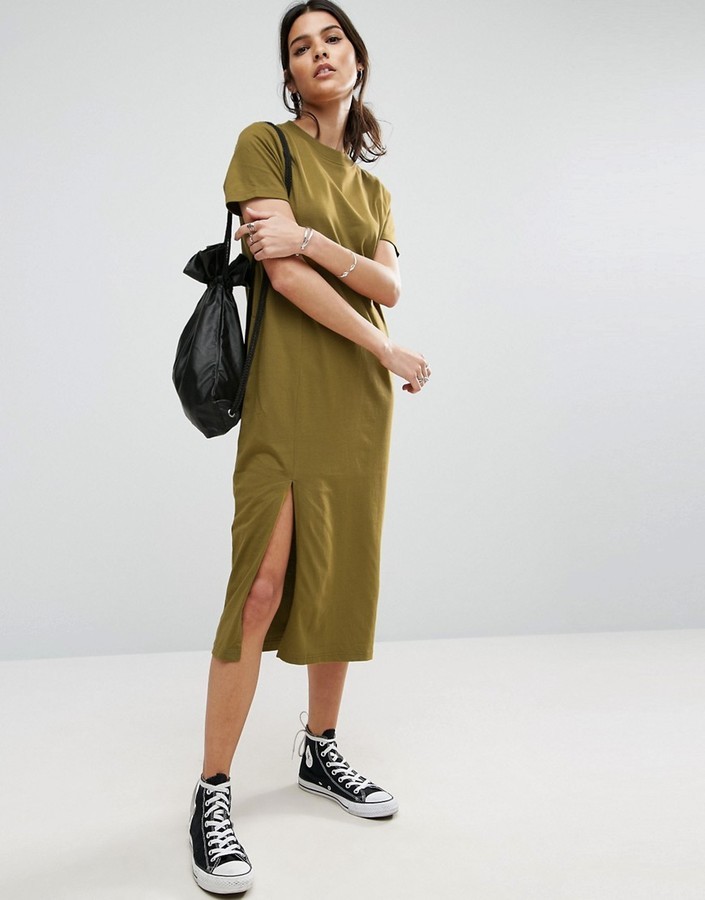 Petite Side Split T-Shirt Midi Dress