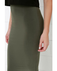 LuLu*s Cover The Basics Olive Green Midi Skirt