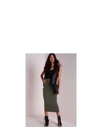Missguided Longline Jersey Midi Skirt Khaki