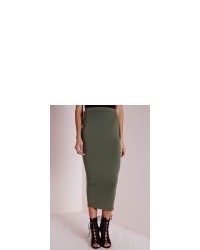 Missguided Longline Jersey Midi Skirt Khaki