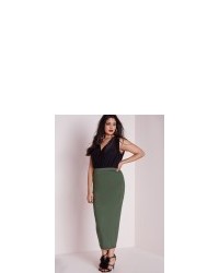 Missguided Plus Size Jersey Midi Skirt Khaki