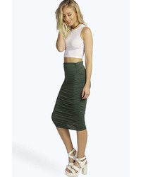 Boohoo Monica Ruched Sides Midi Skirt