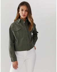 New Look Cropped Utility Shacket In Khaki