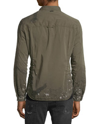 Just Cavalli Distressed Long Sleeve Military Shirt Jacket Olive