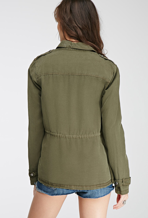 Lucky Brand Olive Green Utility Jacket with Waist Drawstring