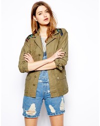 Glamorous Utility Jacket With Geo Tribal Patches
