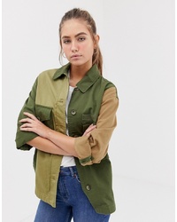 Bershka Patched Army Jacket In Green