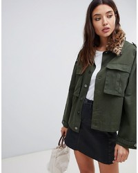 Blank NYC Utility Jacket With Leopard Print Collar