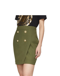 Balmain Khaki 4 Button Wrap Skirt