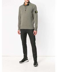 Stone Island Button Zip Placket Knitted Jumper
